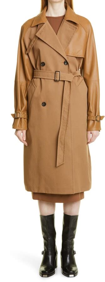 Long Cotton and Leather Trench Coat in Bramble 